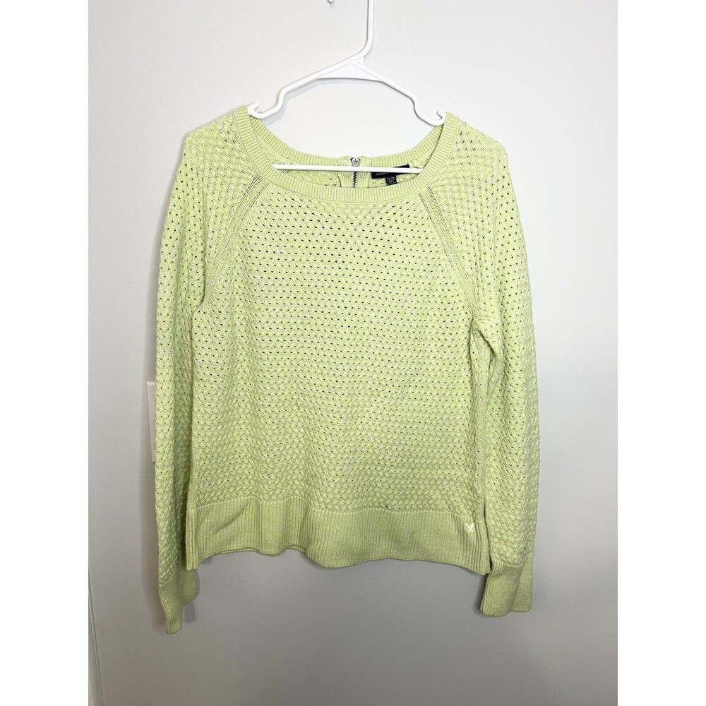 American Eagle Lime Green Basketweave Cable Knit Sweater. Sz. XL w/ Back Zipper